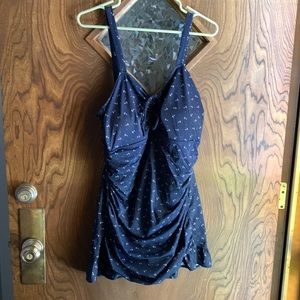 16 Navy Retro/Vintage Style One Piece Swimsuit